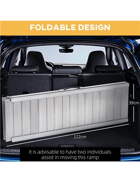 HOMCOM Portable Folding Wheelchair Ramp, Aluminium Mobility Scooter Access Aid, 4ft, 270kg Capacity, Silver 713-029 - pic 90124 | FastDaddyshop