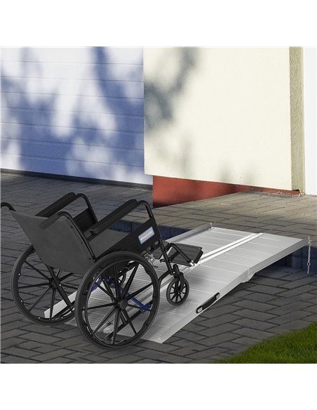 HOMCOM Folding Wheelchair Ramp, Textured Aluminum, 183x72 cm, Portable Threshold Ramp for Scooter & Steps, Silver. 713-003V00SR - pic 90138 | FastDaddyshop