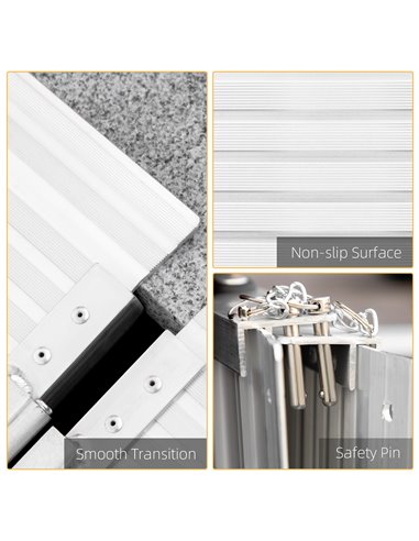 HOMCOM Folding Wheelchair Ramp, Textured Aluminum, 183x72 cm, Portable Threshold Ramp for Scooter & Steps, Silver. 713-003V00SR