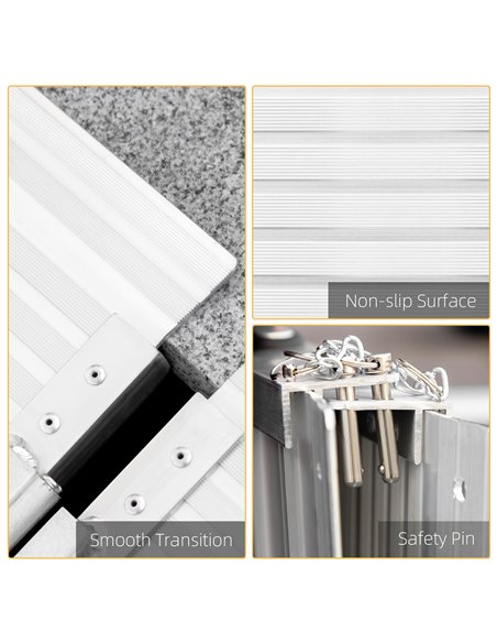 HOMCOM Folding Wheelchair Ramp, Textured Aluminum, 183x72 cm, Portable Threshold Ramp for Scooter & Steps, Silver. 713-003V00SR - pic 90141 | FastDaddyshop