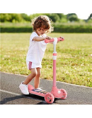 AIYAPLAY Kids 3 Wheel Scooter for 2-6 Years Old w/ Adjustable Height, LED Light, TPE Handlebar, Pink 371-050V00PK