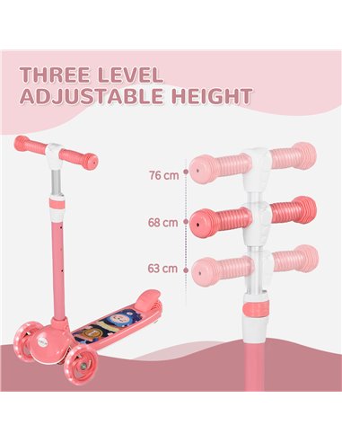AIYAPLAY Kids 3 Wheel Scooter for 2-6 Years Old w/ Adjustable Height, LED Light, TPE Handlebar, Pink 371-050V00PK