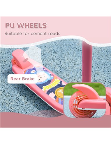 AIYAPLAY Kids 3 Wheel Scooter for 2-6 Years Old w/ Adjustable Height, LED Light, TPE Handlebar, Pink 371-050V00PK