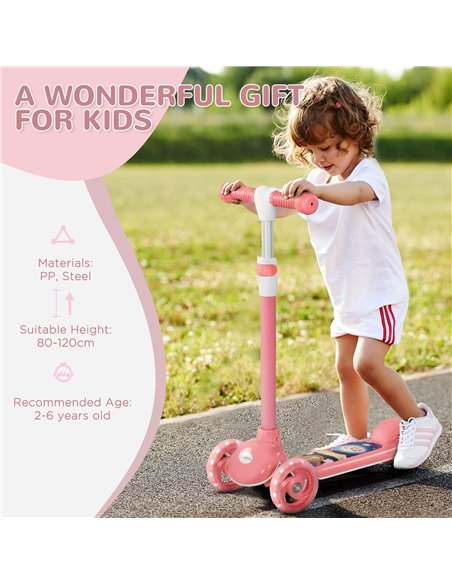 AIYAPLAY Kids 3 Wheel Scooter for 2-6 Years Old w/ Adjustable Height, LED Light, TPE Handlebar, Pink 371-050V00PK - pic 90152 | FastDaddyshop