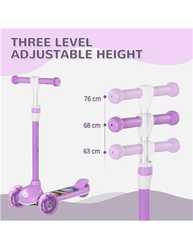 AIYAPLAY Kids 3 Wheel Scooter for 2-6 Years Old w/ Adjustable Height, LED Light, TPE Handlebar, Purple 371-050V00VT