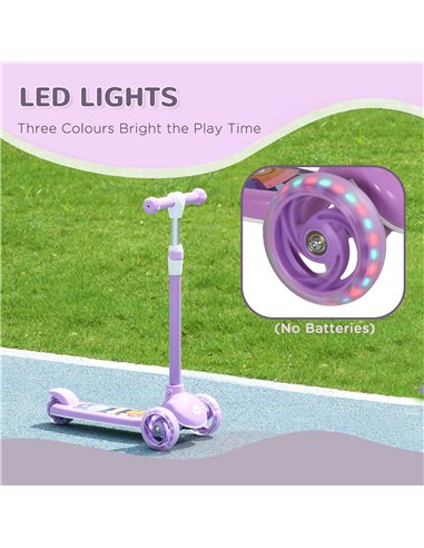 AIYAPLAY Kids 3 Wheel Scooter for 2-6 Years Old w/ Adjustable Height, LED Light, TPE Handlebar, Purple 371-050V00VT