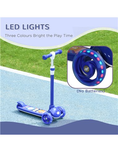 AIYAPLAY Kids 3 Wheel Scooter for 2-6 Years Old w/ Adjustable Height, LED Light, TPE Handlebar, Blue 371-050V00BU