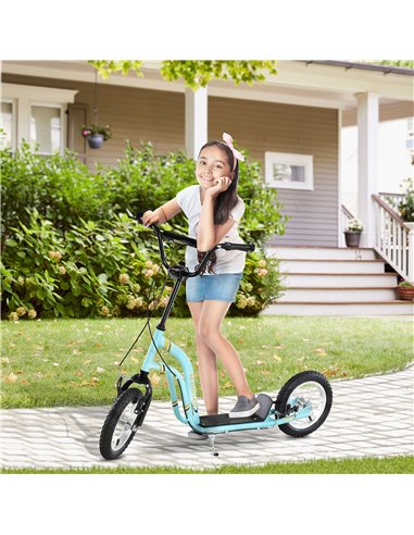 HOMCOM Teen Kids Stunt Scooter w/ Adjustable Handlebar, 12 Inch Rubber Tyres, Dual Brakes, Blue 371-017BU