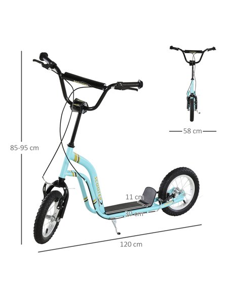 HOMCOM Teen Kids Stunt Scooter w/ Adjustable Handlebar, 12 Inch Rubber Tyres, Dual Brakes, Blue 371-017BU - pic 90175 | FastDaddyshop