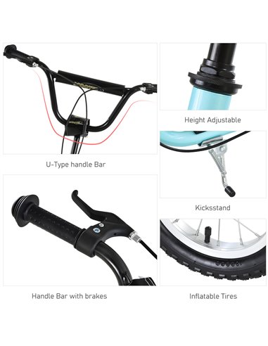 HOMCOM Teen Kids Stunt Scooter w/ Adjustable Handlebar, 12 Inch Rubber Tyres, Dual Brakes, Blue 371-017BU