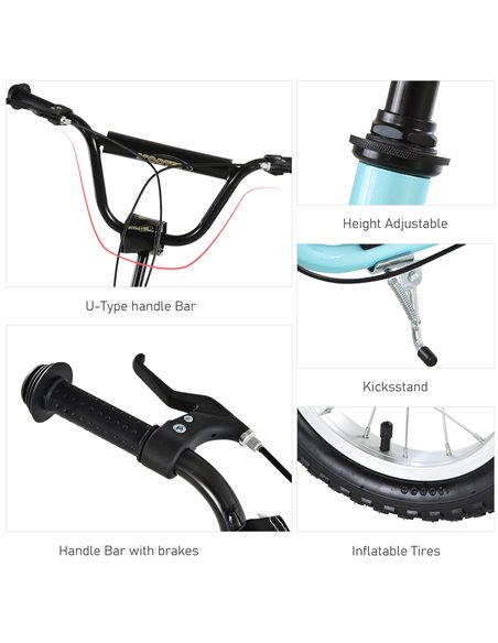 HOMCOM Teen Kids Stunt Scooter w/ Adjustable Handlebar, 12 Inch Rubber Tyres, Dual Brakes, Blue 371-017BU - pic 90176 | FastDaddyshop