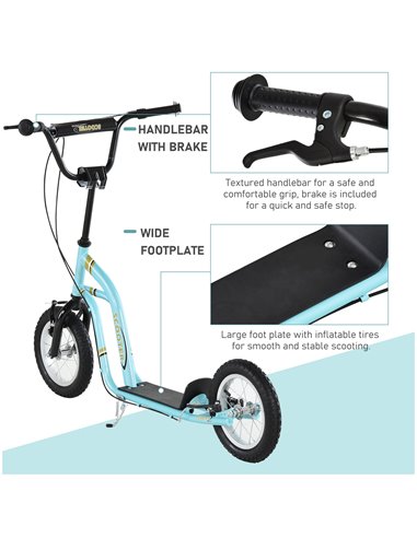 HOMCOM Teen Kids Stunt Scooter w/ Adjustable Handlebar, 12 Inch Rubber Tyres, Dual Brakes, Blue 371-017BU