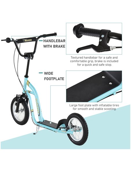 HOMCOM Teen Kids Stunt Scooter w/ Adjustable Handlebar, 12 Inch Rubber Tyres, Dual Brakes, Blue 371-017BU - pic 90177 | FastDaddyshop