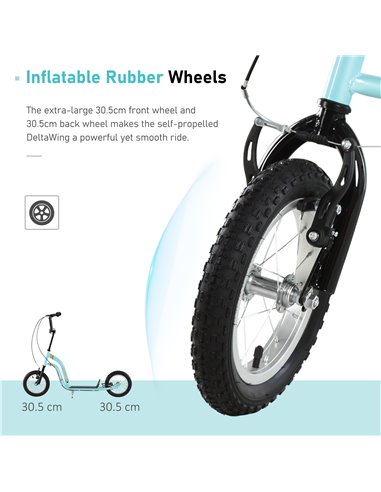 HOMCOM Teen Kids Stunt Scooter w/ Adjustable Handlebar, 12 Inch Rubber Tyres, Dual Brakes, Blue 371-017BU