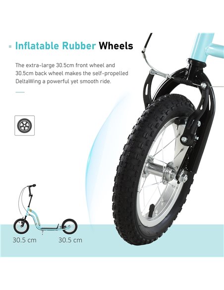 HOMCOM Teen Kids Stunt Scooter w/ Adjustable Handlebar, 12 Inch Rubber Tyres, Dual Brakes, Blue 371-017BU - pic 90179 | FastDaddyshop