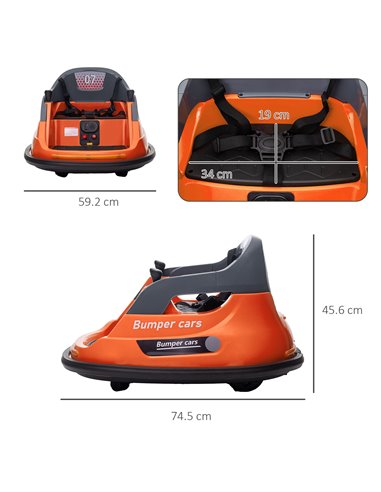 HOMCOM Bumper Car, 360° Rotation Spin 12V Kids Electric Car with Lights, Music, for Ages 1.5-5 Years - Orange 370-301V70OG