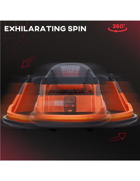 HOMCOM Bumper Car, 360° Rotation Spin 12V Kids Electric Car with Lights, Music, for Ages 1.5-5 Years - Orange 370-301V70OG - pic 90239 | FastDaddyshop