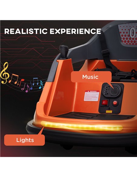 HOMCOM Bumper Car, 360° Rotation Spin 12V Kids Electric Car with Lights, Music, for Ages 1.5-5 Years - Orange 370-301V70OG - pic 90240 | FastDaddyshop