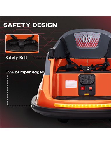 HOMCOM Bumper Car, 360° Rotation Spin 12V Kids Electric Car with Lights, Music, for Ages 1.5-5 Years - Orange 370-301V70OG