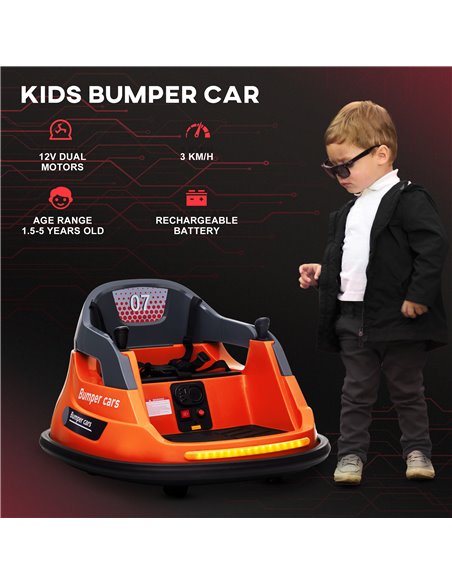 HOMCOM Bumper Car, 360° Rotation Spin 12V Kids Electric Car with Lights, Music, for Ages 1.5-5 Years - Orange 370-301V70OG - pic 90242 | FastDaddyshop