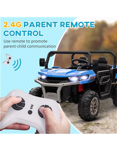 HOMCOM 12V Two-Seater Kids Electric Ride-On Car, with Electric Bucket, Remote Control - Blue 370-239V70BU