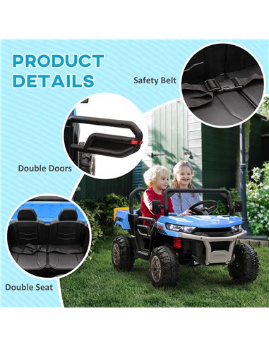 HOMCOM 12V Two-Seater Kids Electric Ride-On Car, with Electric Bucket, Remote Control - Blue 370-239V70BU