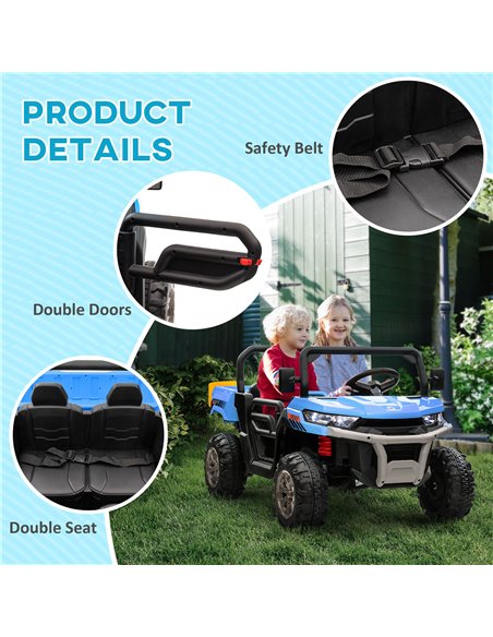 HOMCOM 12V Two-Seater Kids Electric Ride-On Car, with Electric Bucket, Remote Control - Blue 370-239V70BU - pic 90252 | FastDaddyshop