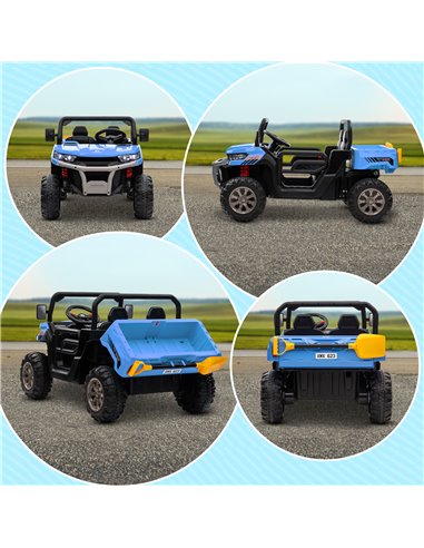 HOMCOM 12V Two-Seater Kids Electric Ride-On Car, with Electric Bucket, Remote Control - Blue 370-239V70BU