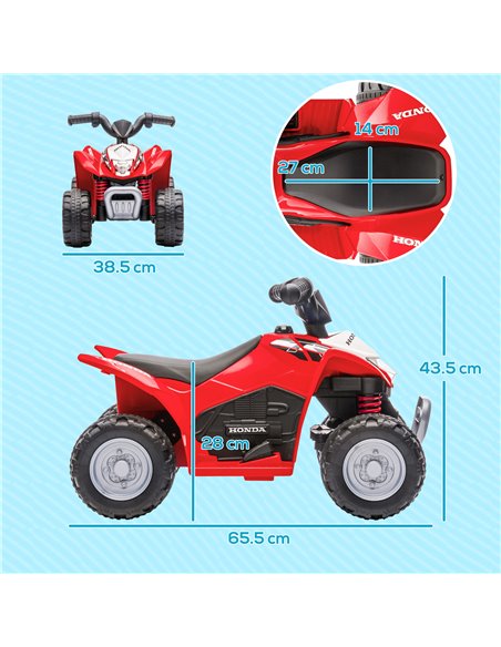 AIYAPLAY Honda Licensed Electric Ride on Cars Kids Car Kids Electric Quad Bike 6V ATV Ride On, 4 Pack, for 1.5-3 Years Red 370-2 - pic 90256 | FastDaddyshop