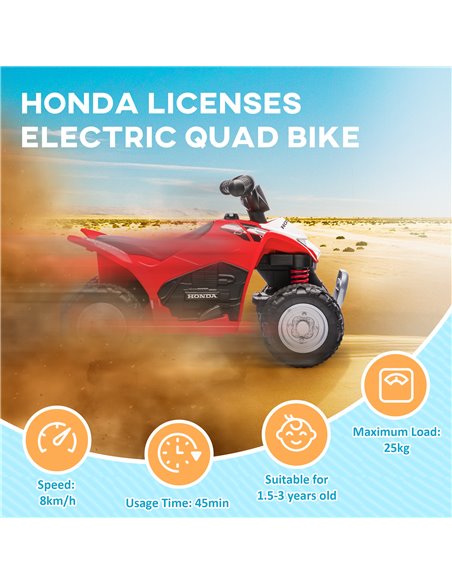 AIYAPLAY Honda Licensed Electric Ride on Cars Kids Car Kids Electric Quad Bike 6V ATV Ride On, 4 Pack, for 1.5-3 Years Red 370-2 - pic 90260 | FastDaddyshop