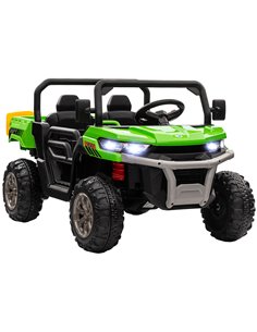 HOMCOM 12V Two-Seater Kids Electric Ride-On Car, with Electric Bucket, Remote Control - Green 370-239V70GN