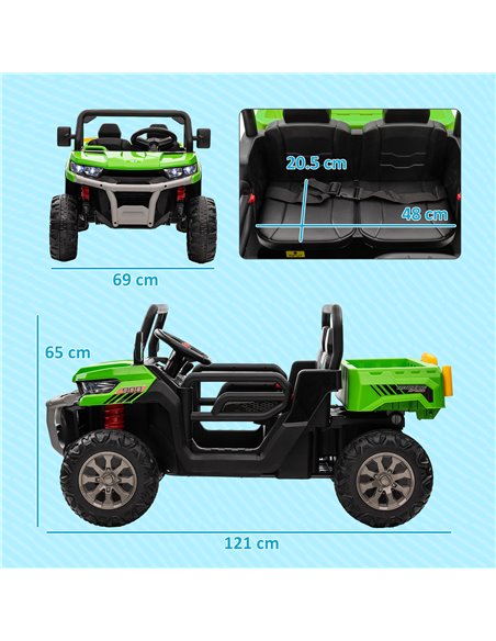 HOMCOM 12V Two-Seater Kids Electric Ride-On Car, with Electric Bucket, Remote Control - Green 370-239V70GN - pic 90265 | FastDaddyshop