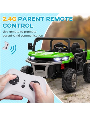 HOMCOM 12V Two-Seater Kids Electric Ride-On Car, with Electric Bucket, Remote Control - Green 370-239V70GN