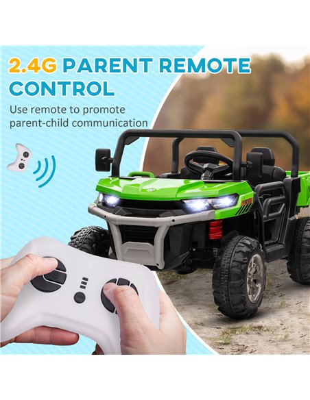 HOMCOM 12V Two-Seater Kids Electric Ride-On Car, with Electric Bucket, Remote Control - Green 370-239V70GN - pic 90266 | FastDaddyshop