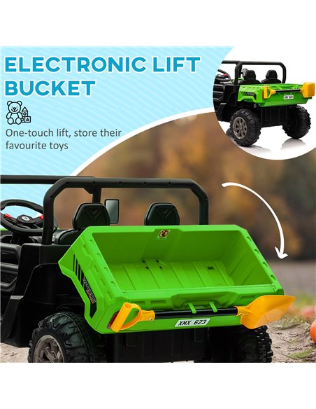HOMCOM 12V Two-Seater Kids Electric Ride-On Car, with Electric Bucket, Remote Control - Green 370-239V70GN - pic 90269 | FastDaddyshop