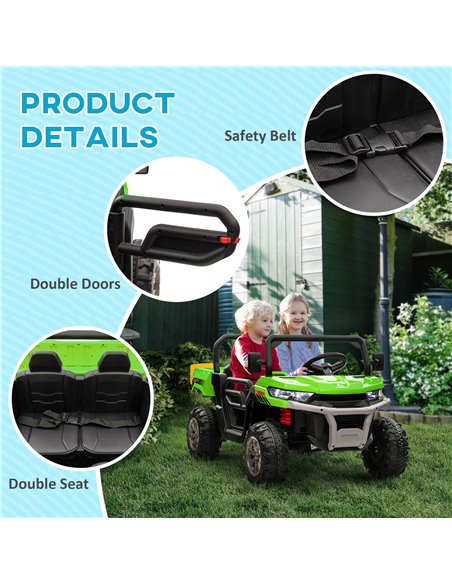 HOMCOM 12V Two-Seater Kids Electric Ride-On Car, with Electric Bucket, Remote Control - Green 370-239V70GN - pic 90270 | FastDaddyshop