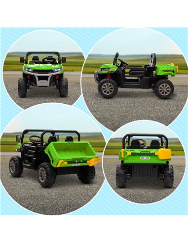 HOMCOM 12V Two-Seater Kids Electric Ride-On Car, with Electric Bucket, Remote Control - Green 370-239V70GN