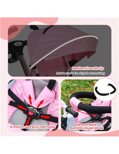 HOMCOM Metal Frame 4 in 1 Baby Push Tricycle with Parent Handle for 1-5 Years Old, Pink 370-061V00PK