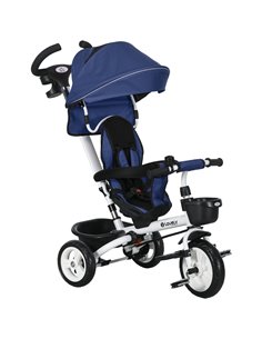 HOMCOM Metal Frame 4 in 1 Baby Push Tricycle with Parent Handle for 1-5 Years Old, Dark Blue 370-061V00DB