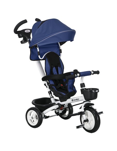 HOMCOM Metal Frame 4 in 1 Baby Push Tricycle with Parent Handle for 1-5 Years Old, Dark Blue 370-061V00DB - pic 90317 | FastDaddyshop