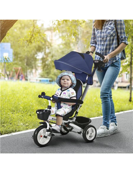 HOMCOM Metal Frame 4 in 1 Baby Push Tricycle with Parent Handle for 1-5 Years Old, Dark Blue 370-061V00DB - pic 90318 | FastDaddyshop