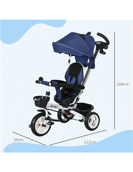 HOMCOM Metal Frame 4 in 1 Baby Push Tricycle with Parent Handle for 1-5 Years Old, Dark Blue 370-061V00DB - pic 90319 | FastDaddyshop