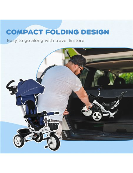 HOMCOM Metal Frame 4 in 1 Baby Push Tricycle with Parent Handle for 1-5 Years Old, Dark Blue 370-061V00DB - pic 90321 | FastDaddyshop