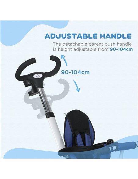 HOMCOM Metal Frame 4 in 1 Baby Push Tricycle with Parent Handle for 1-5 Years Old, Dark Blue 370-061V00DB - pic 90323 | FastDaddyshop