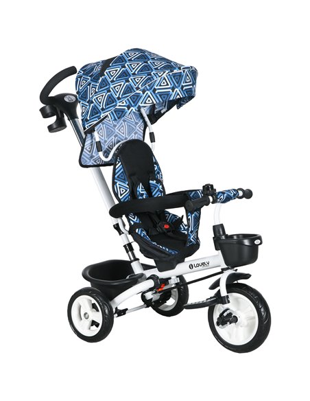 HOMCOM Metal Frame 4 in 1 Baby Push Tricycle with Parent Handle for 1-5 Years Old, Light Blue 370-061V00LB - pic 90326 | FastDaddyshop