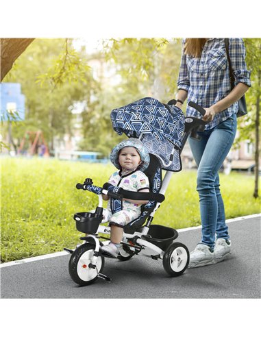 HOMCOM Metal Frame 4 in 1 Baby Push Tricycle with Parent Handle for 1-5 Years Old, Light Blue 370-061V00LB