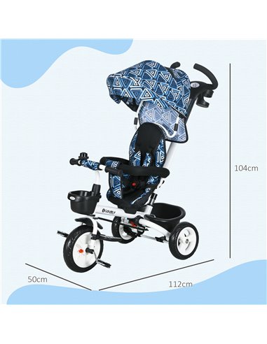 HOMCOM Metal Frame 4 in 1 Baby Push Tricycle with Parent Handle for 1-5 Years Old, Light Blue 370-061V00LB