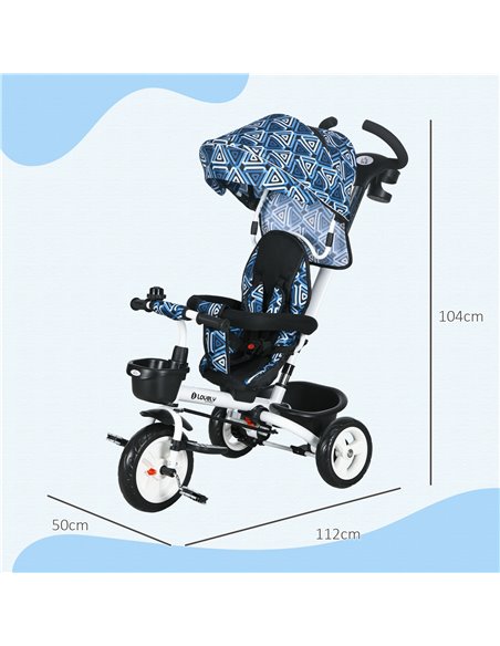 HOMCOM Metal Frame 4 in 1 Baby Push Tricycle with Parent Handle for 1-5 Years Old, Light Blue 370-061V00LB - pic 90328 | FastDaddyshop