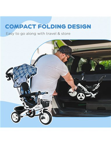 HOMCOM Metal Frame 4 in 1 Baby Push Tricycle with Parent Handle for 1-5 Years Old, Light Blue 370-061V00LB