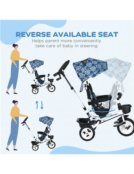 HOMCOM Metal Frame 4 in 1 Baby Push Tricycle with Parent Handle for 1-5 Years Old, Light Blue 370-061V00LB - pic 90331 | FastDaddyshop